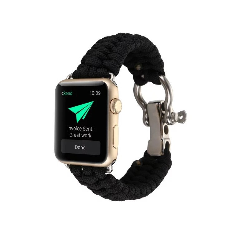 Paracord Seil Uhr Armband Überleben Armband Für Apple Watch Serie 3/2/1 38mm - Alles Schwarz-2