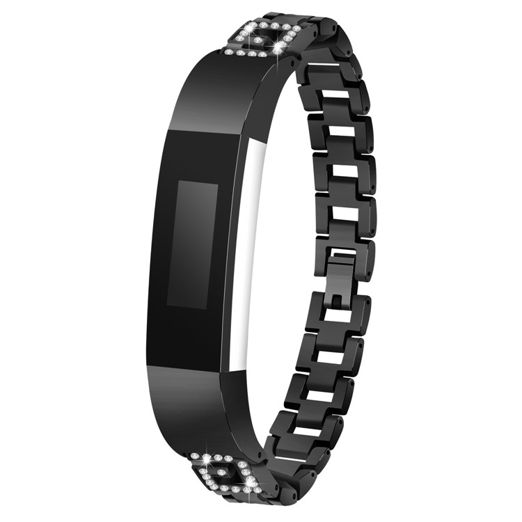 G Shaped Rhinestone Decoration Stainless Steel Watch Band for Fitbit Alta / Alta HR - Black-2