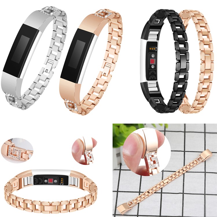 G Shaped Rhinestone Decoration Stainless Steel Watch Band for Fitbit Alta / Alta HR - Black-3