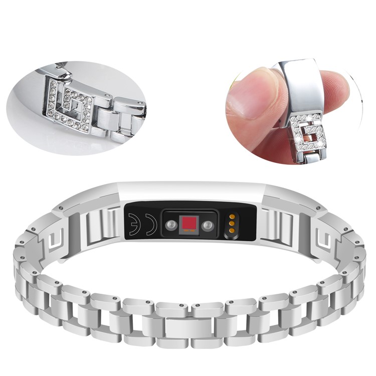 G-förmiger Strass-Edelstahlarmband Für Fitbit Alta / Alta HR - Silber--3