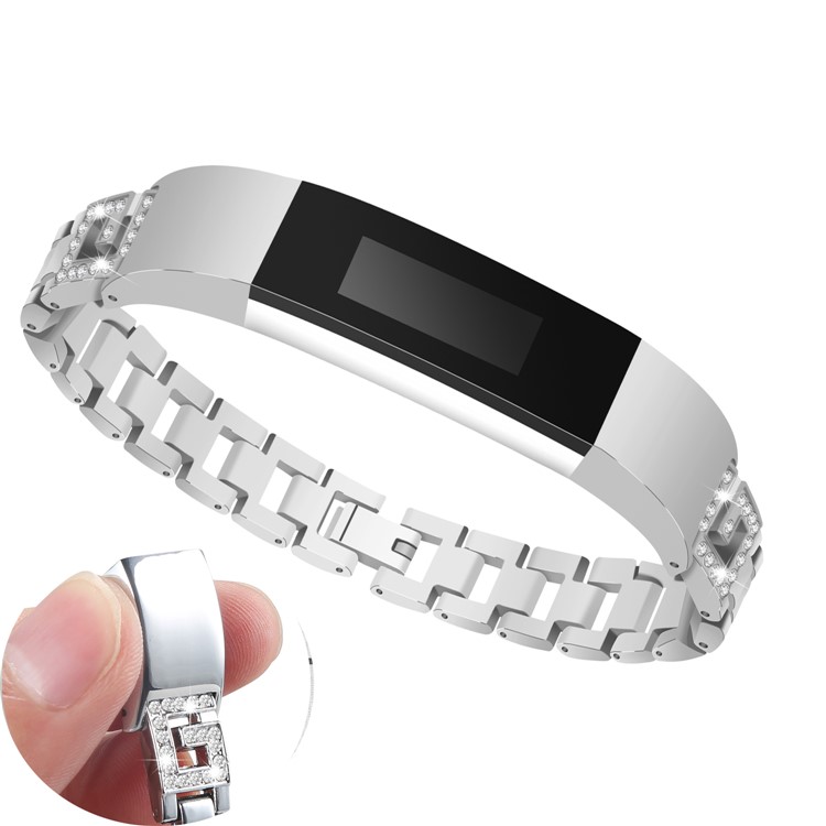 G-förmiger Strass-Edelstahlarmband Für Fitbit Alta / Alta HR - Silber--4