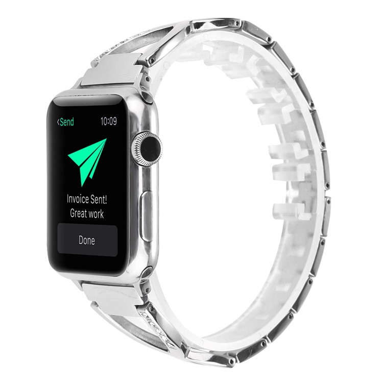 Rhinestone Decor X Shape Metal Watch Strap for Apple Watch Series 4 44mm / Series 3 2 1 42mm - Silver-3