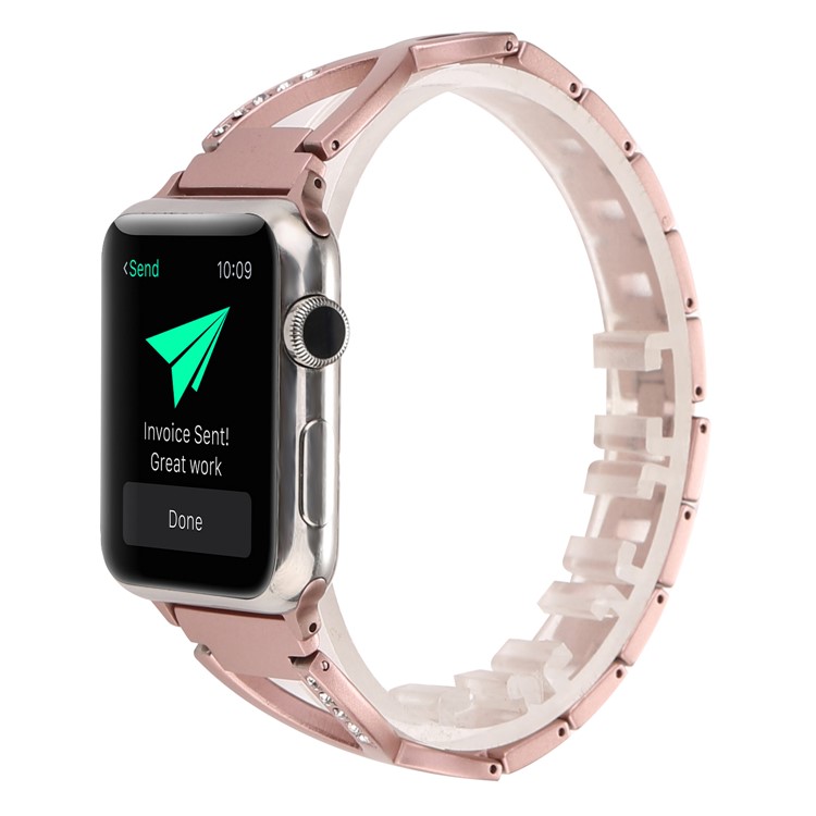 Rhinestone Decor X Shape Metal Watch Band Strap for Apple Watch Series 4 44mm / Series 3 2 1 42mm - Rose Gold-3