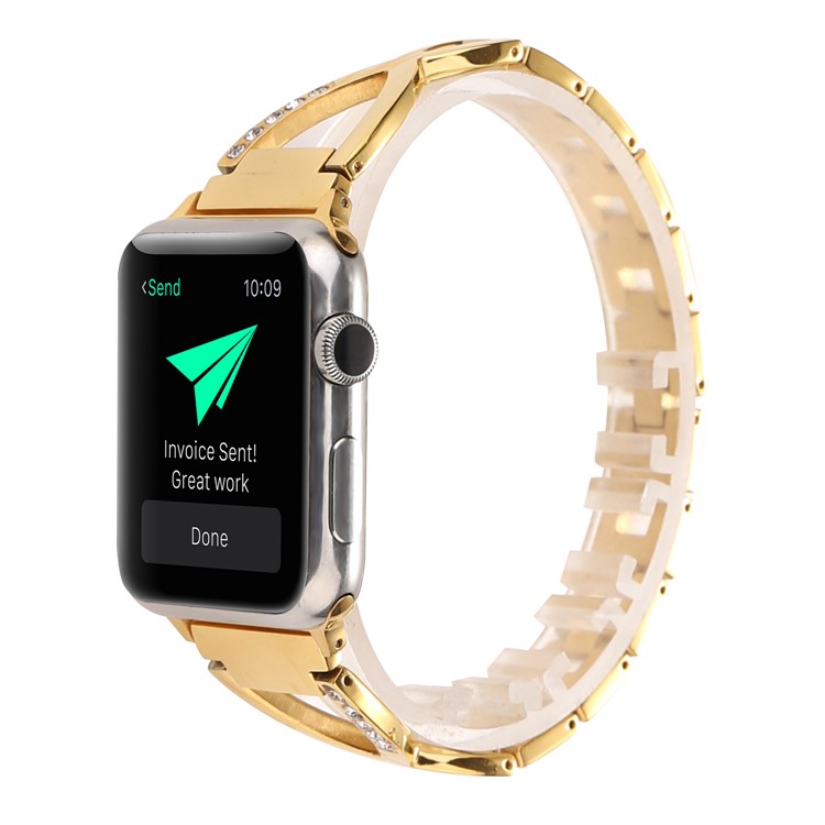 Rhinestone Decor X Shape Metal Watch Band Strap for Apple Watch Series 4 40mm / Series 3 2 1 38mm - Gold-2