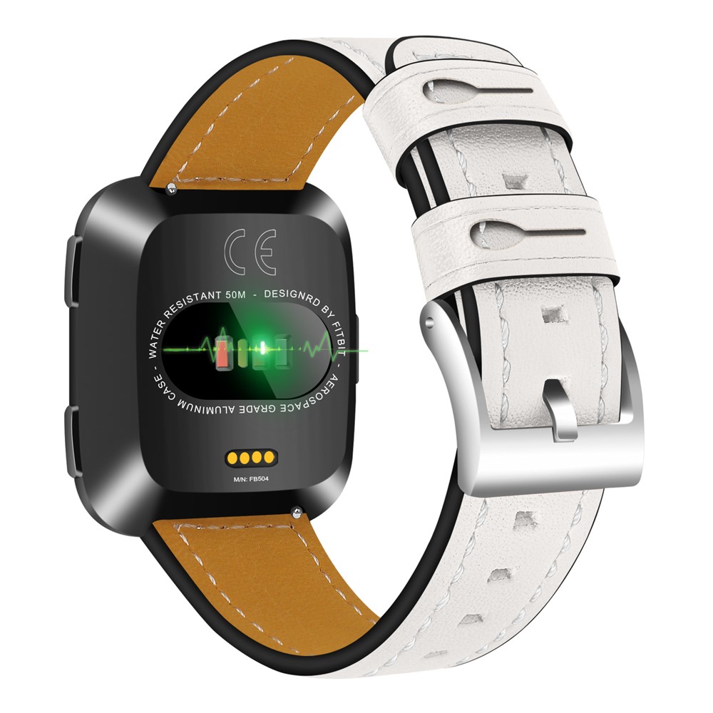 Genuine Leather Wristwatch Band Replacement for Fitbit Versa - White-1