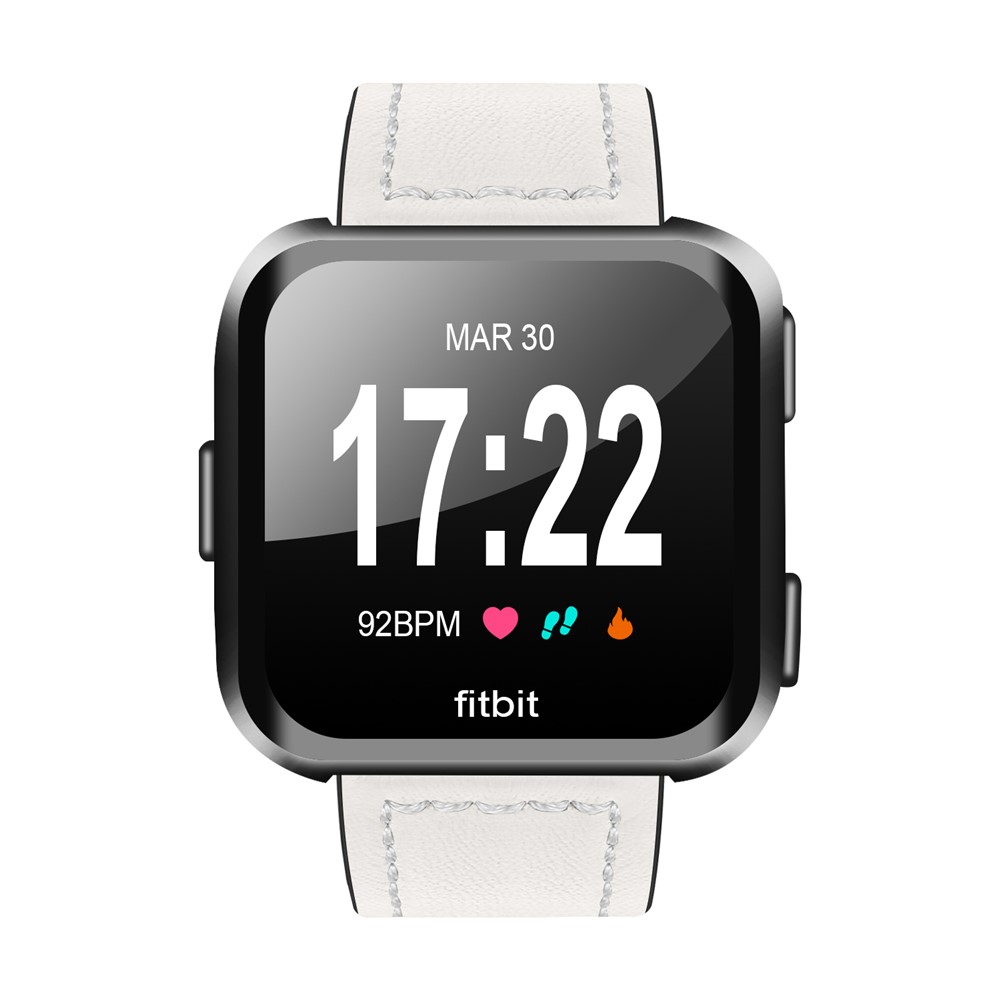 Genuine Leather Wristwatch Band Replacement for Fitbit Versa - White-2