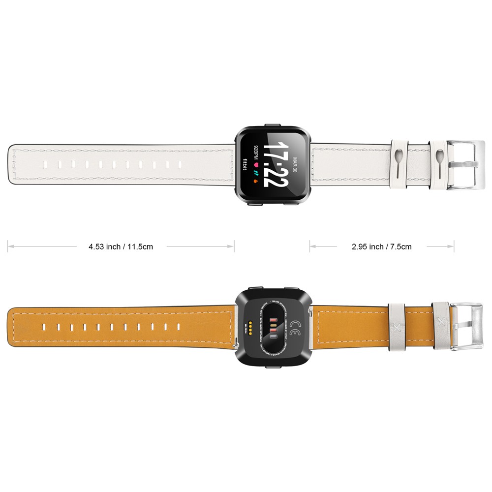 Genuine Leather Wristwatch Band Replacement for Fitbit Versa - White-4