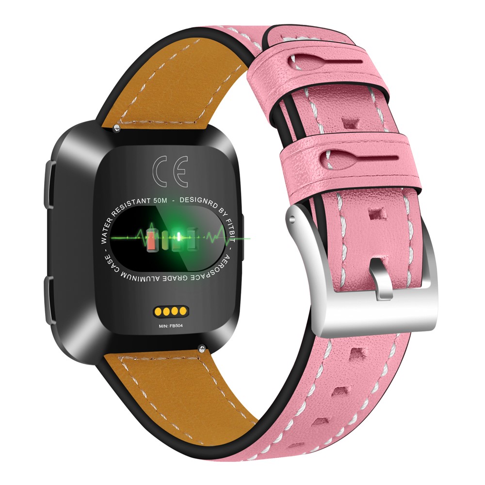 Genuine Leather Wristwatch Band Strap for Fitbit Versa - Pink-1