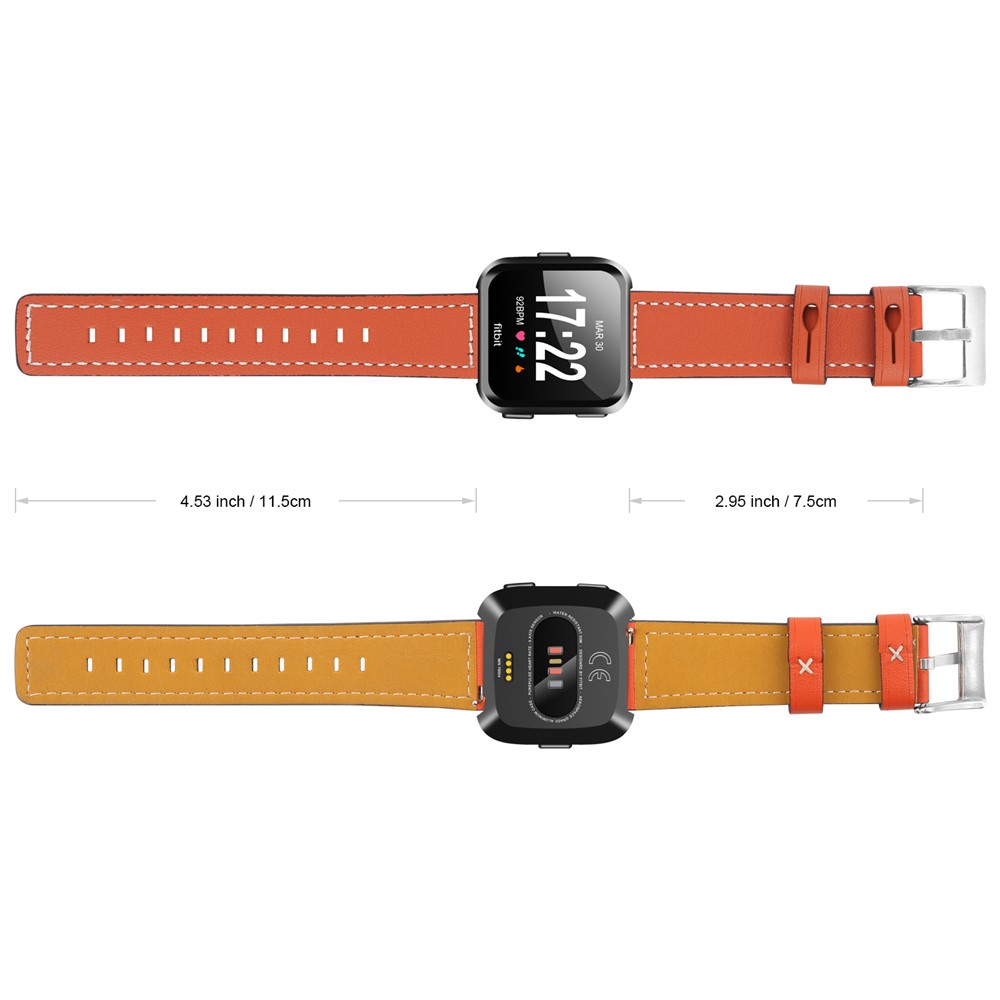 Genuine Leather Wristwatch Replacement Strap for Fitbit Versa - Orange-2