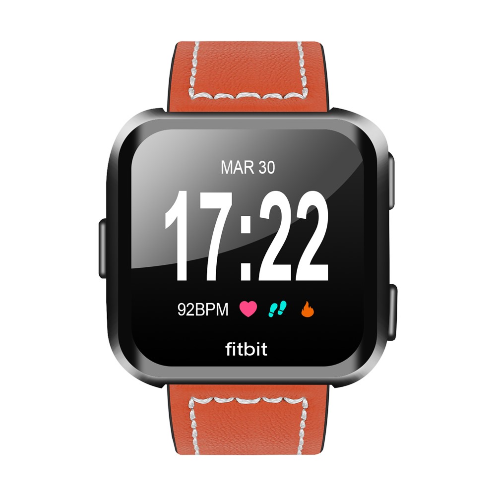Genuine Leather Wristwatch Replacement Strap for Fitbit Versa - Orange-3