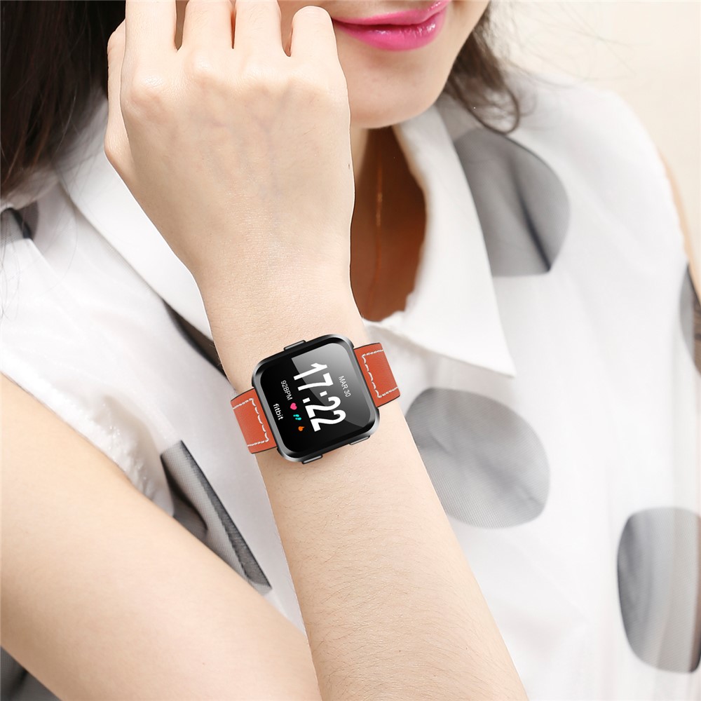 Genuine Leather Wristwatch Replacement Strap for Fitbit Versa - Orange-5