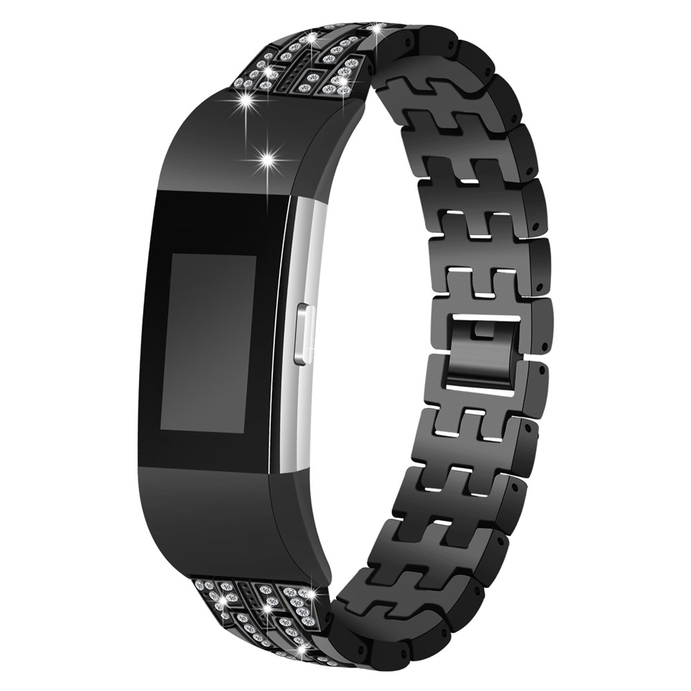Stylish Double-row Rhinestone Decor Metal Watch Band for Fitbit Charge 2 - Black-2
