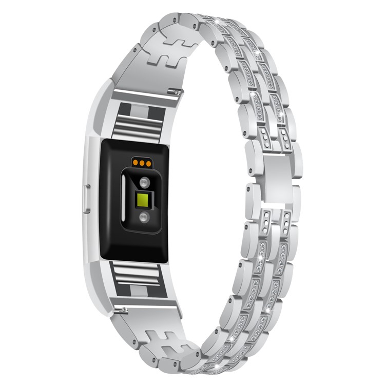 Elegante Dupla Linha Strass Decoração Metal Watch Strap Para Fitbit Charge 2 - Prata-1