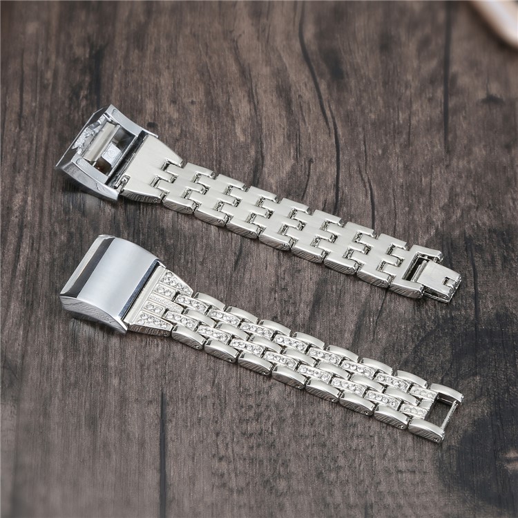 Elegante Dupla Linha Strass Decoração Metal Watch Strap Para Fitbit Charge 2 - Prata-3