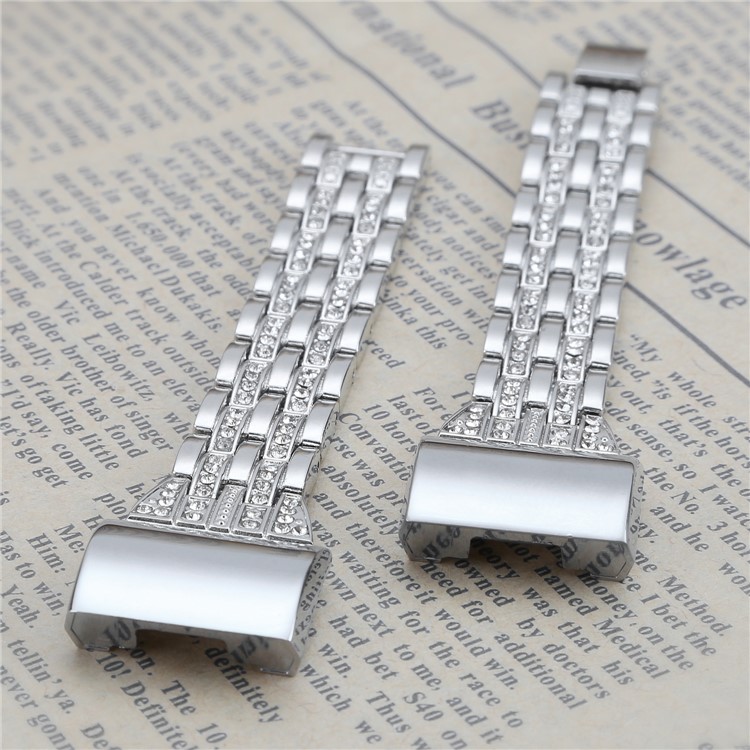 Elegante Dupla Linha Strass Decoração Metal Watch Strap Para Fitbit Charge 2 - Prata-5