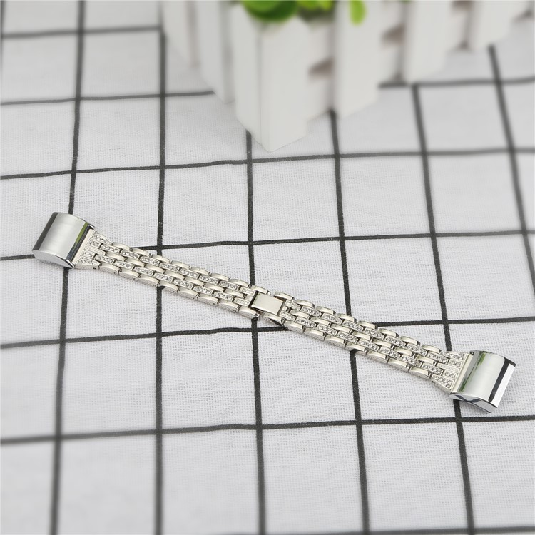 Elegante Dupla Linha Strass Decoração Metal Watch Strap Para Fitbit Charge 2 - Prata-6