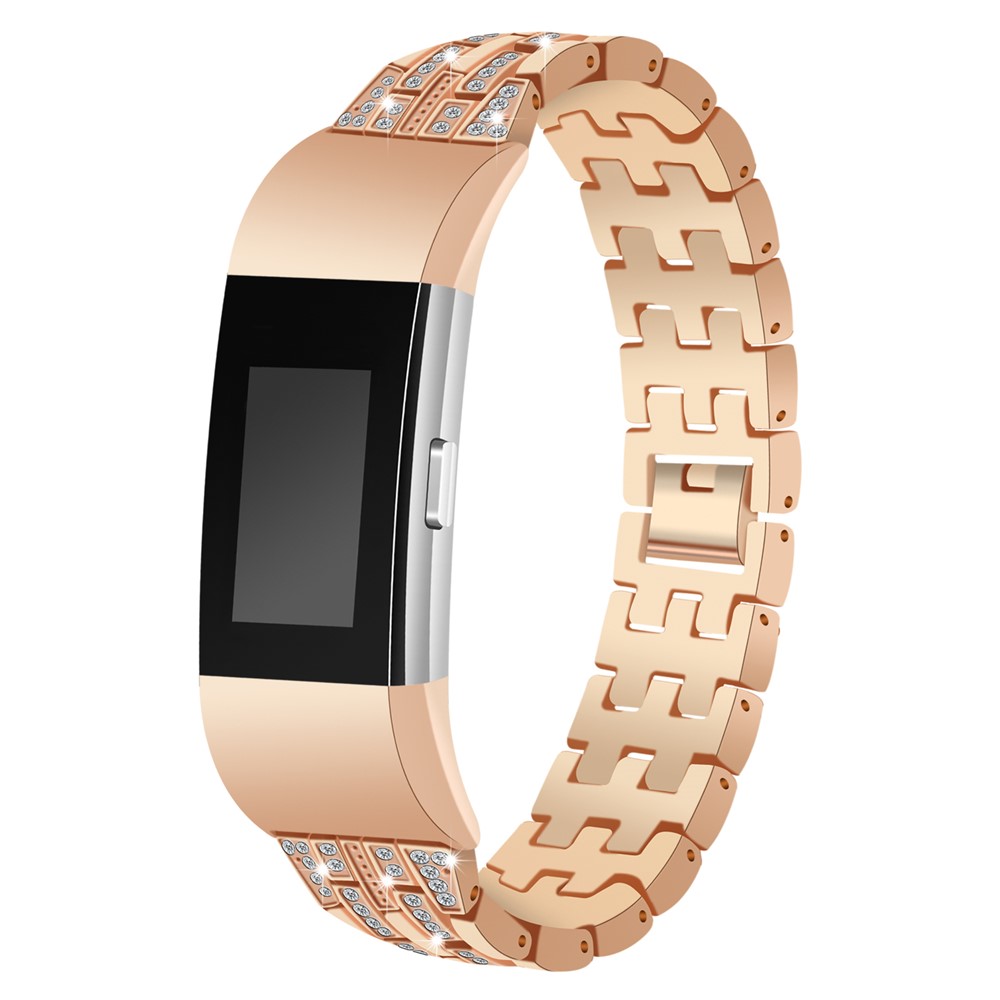 Stylish Double-row Rhinestone Decor Metal Watch Band Replacement for Fitbit Charge 2 - Rose Gold-2