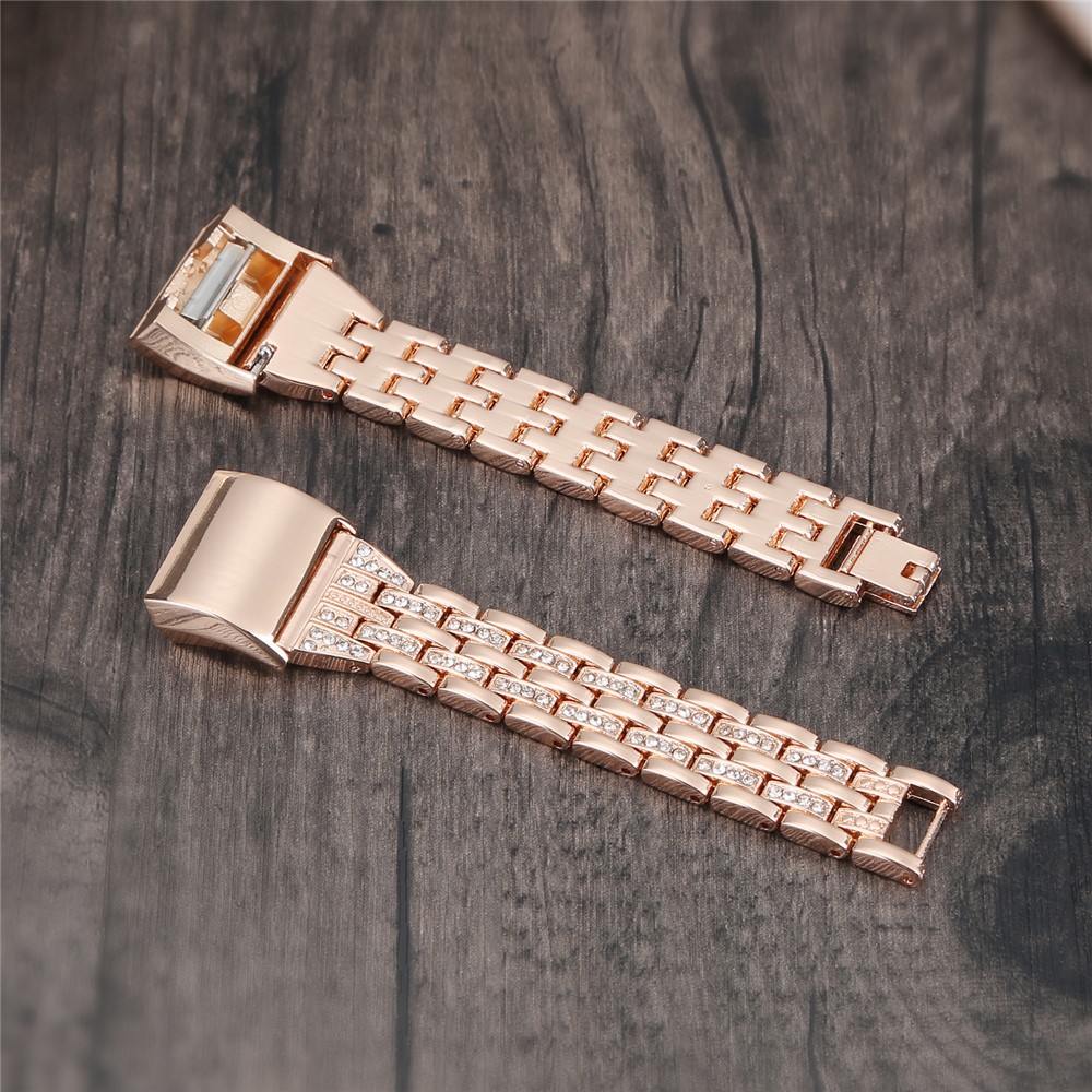 Stylish Double-row Rhinestone Decor Metal Watch Band Replacement for Fitbit Charge 2 - Rose Gold-3
