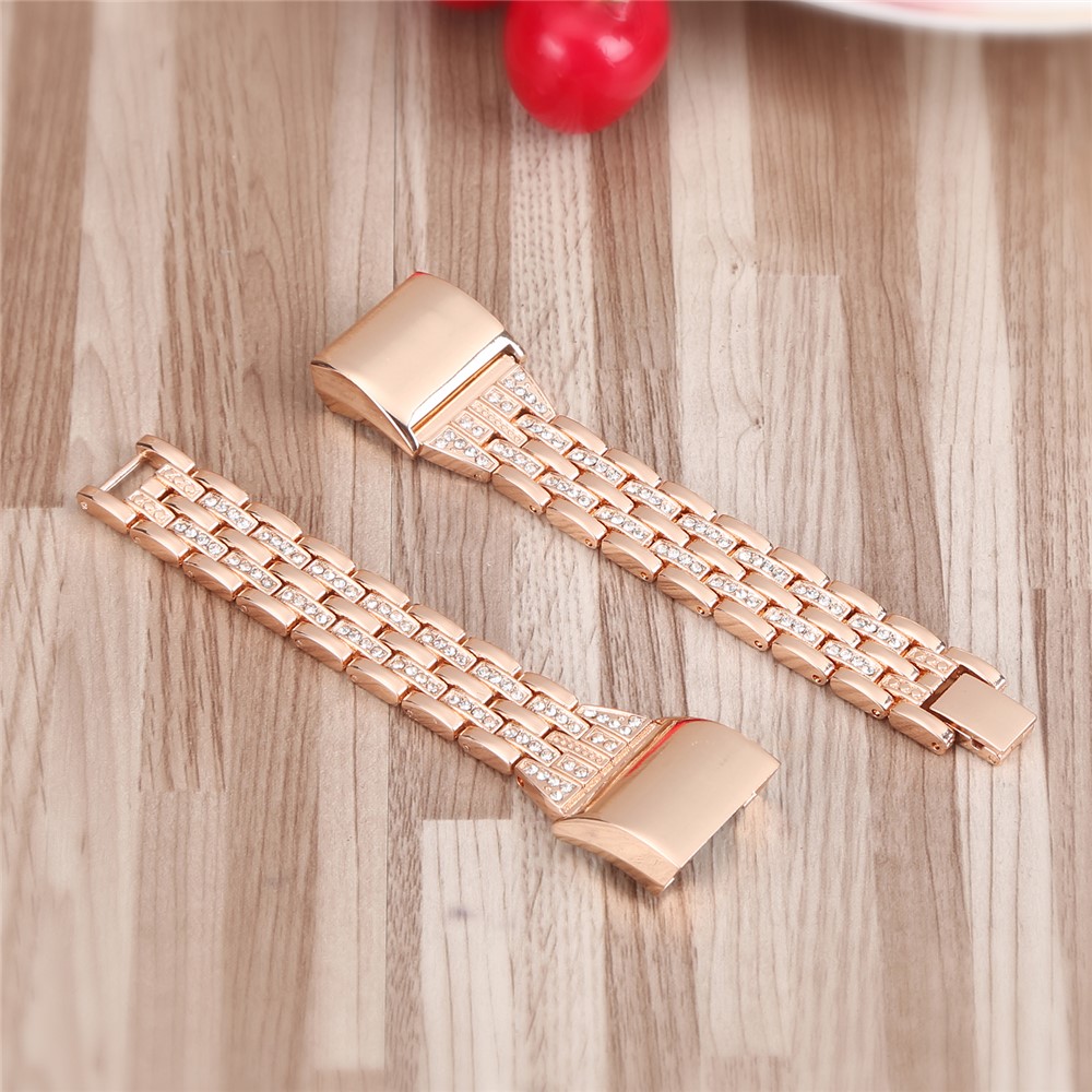 Stylish Double-row Rhinestone Decor Metal Watch Band Replacement for Fitbit Charge 2 - Rose Gold-4