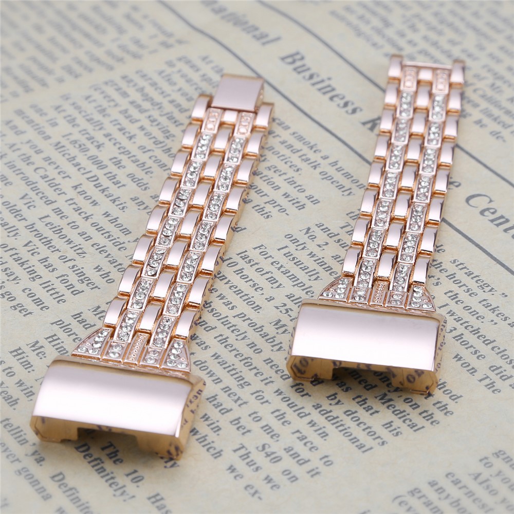 Stylish Double-row Rhinestone Decor Metal Watch Band Replacement for Fitbit Charge 2 - Rose Gold-5