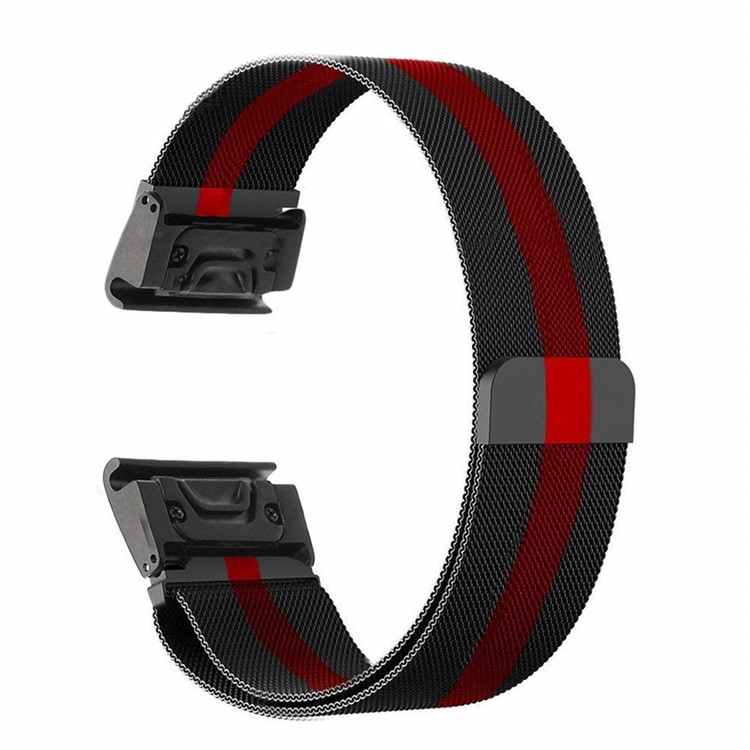 Quick Fit Milanese Stainless Steel Magnetic Watch Strap (26mm) for Garmin Fenix 5X - Red / Black-2
