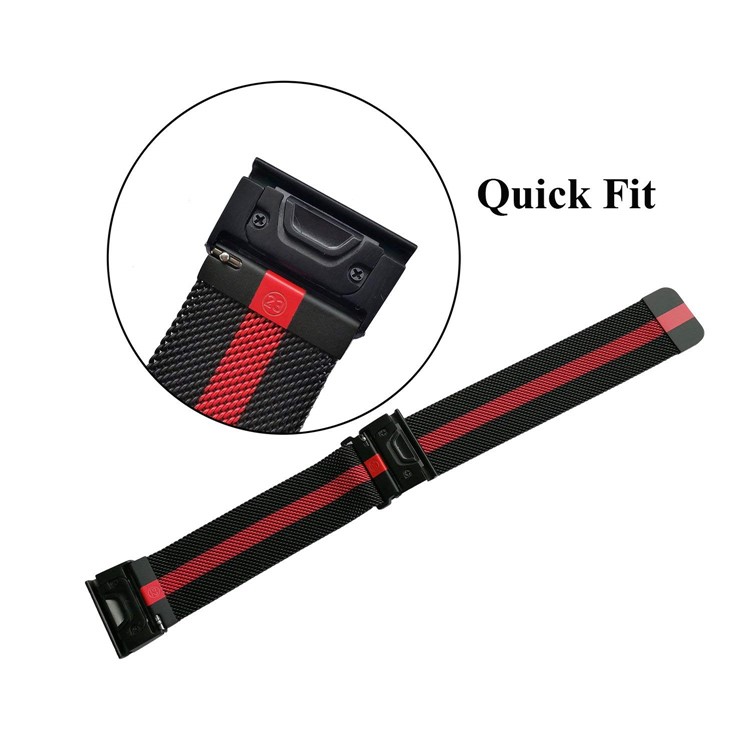 Quick Fit Milanese Stainless Steel Magnetic Watch Strap (26mm) for Garmin Fenix 5X - Red / Black-4