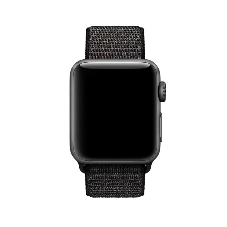 Velcro Closure Nylon Watch Bracelet Replacement with Connector for Apple Watch Series 4 44mm / Series 3 2 1 42mm - Black-2