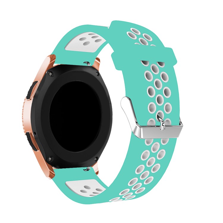 Hollow Two-tone Soft Silicone Watch Sport Strap for Samsung Galaxy Watch 42mm - Cyan / White-2