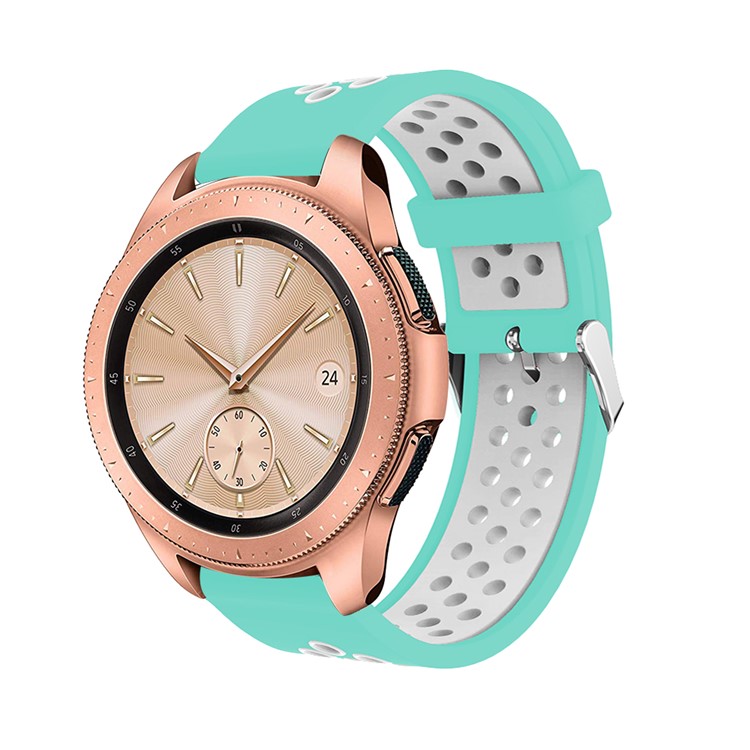 Hollow Two-tone Soft Silicone Watch Sport Strap for Samsung Galaxy Watch 42mm - Cyan / White-3