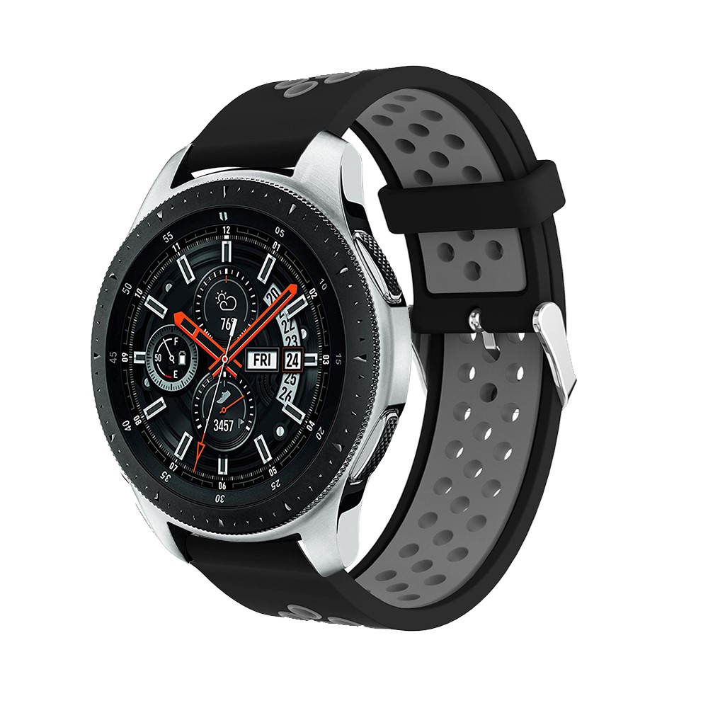 Two-tone Soft Silicone Hollow Watchband Strap for Samsung Galaxy Watch 46mm - Black / Grey-4