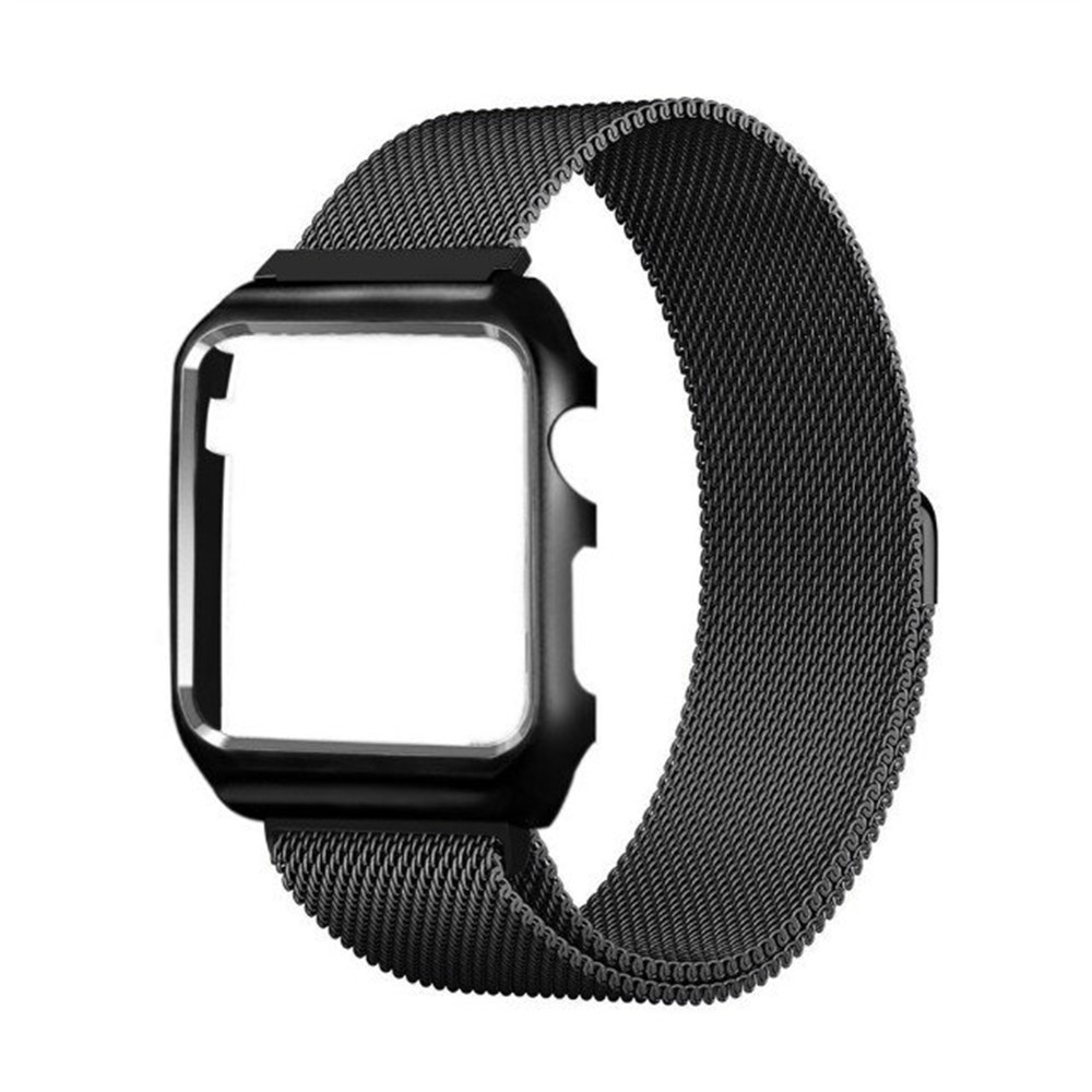Milanese Stainless Steel Watch Strap + Protective Anti-drop Case for Apple Watch Series 3 / 2 / 1 42mm - Black-1