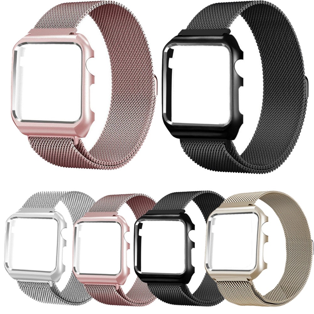 Milanese Stainless Steel Watch Strap + Protective Anti-drop Case for Apple Watch Series 3 / 2 / 1 42mm - Black-4