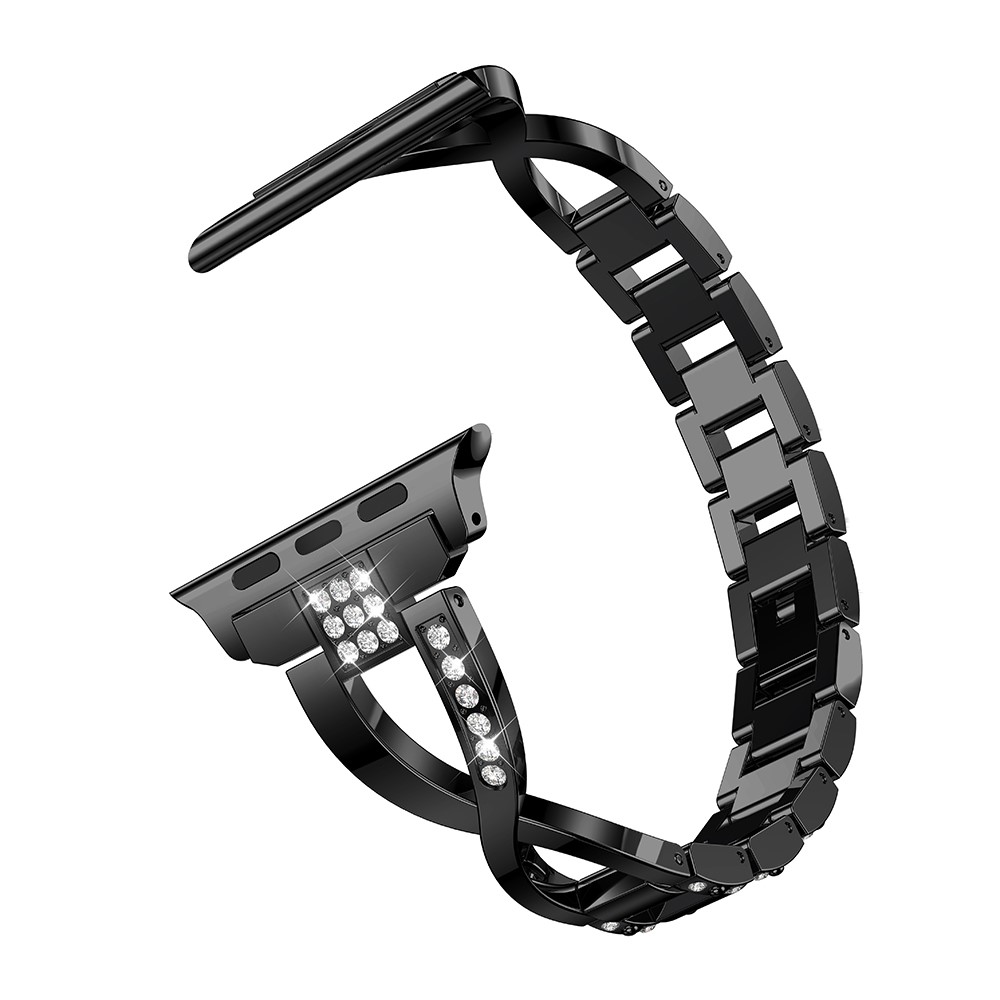 Diamonds Decor X Shaped Stainless Steel Watch Wristband for Apple Watch Series 3/2/1 38mm - Black-4
