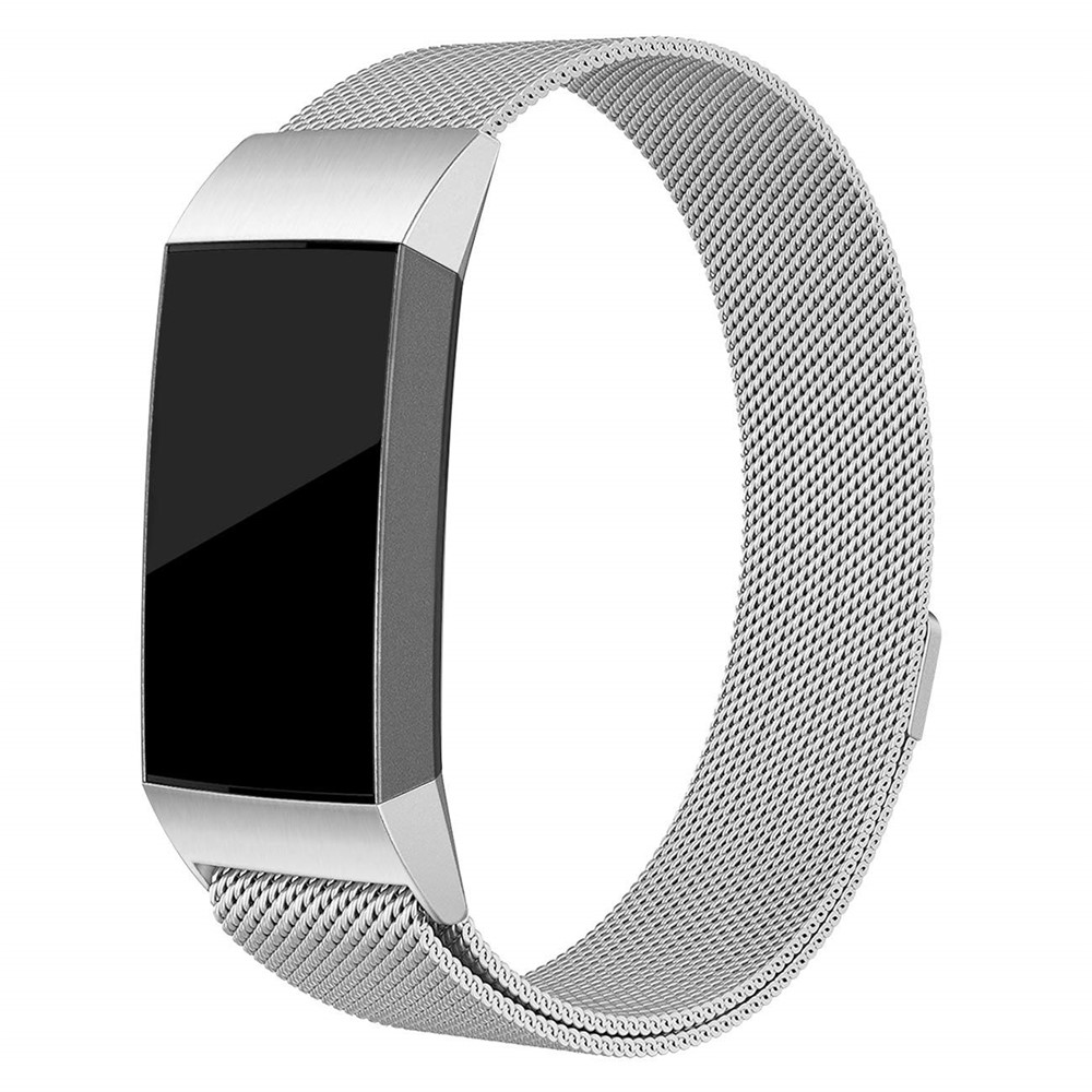 Luxury Milanese Stainless Steel Magnetic Watch Band for Fitbit Charge 3 - Size: L / Silver-1