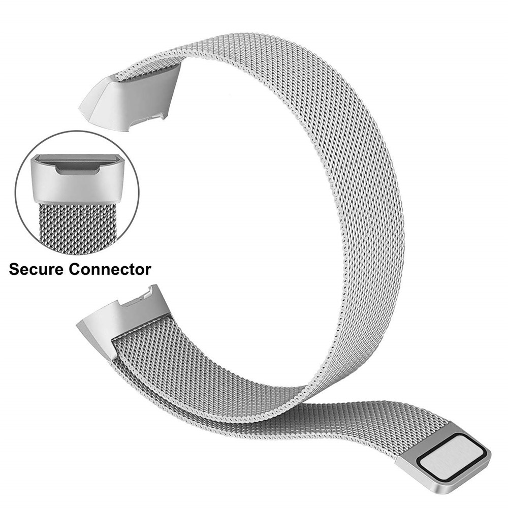 Luxury Milanese Stainless Steel Magnetic Watch Band for Fitbit Charge 3 - Size: L / Silver-3