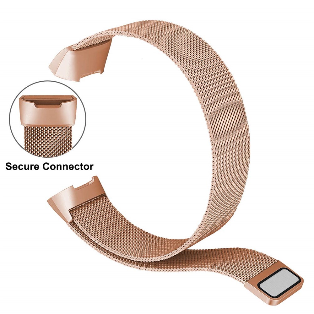 Substituição Magnética Milanese De Aço Inoxidável Luxuosa Da Correia Do Relógio Para A Carga Do Fitbit 3 - Tamanho: L / Rosa Ouro-2
