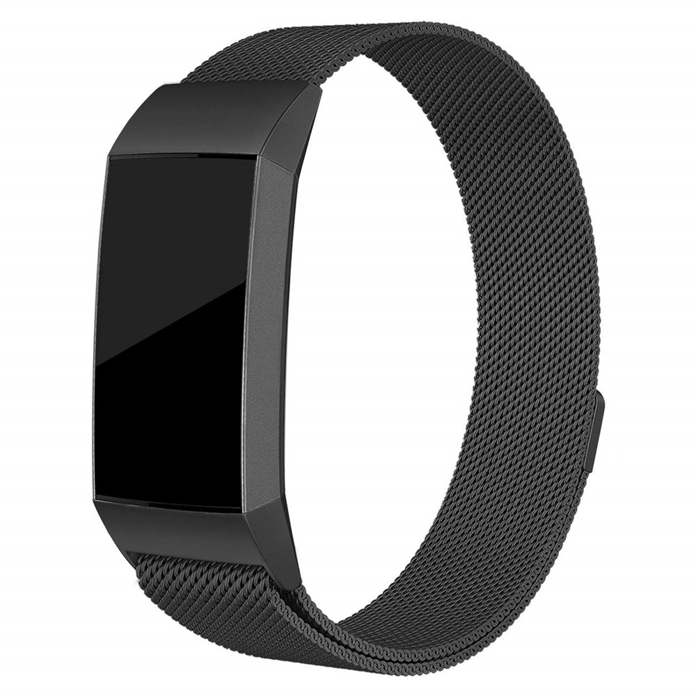 Luxury Milanese Stainless Steel Magnetic Watch Strap for Fitbit Charge 3 - Size: S / Black-1