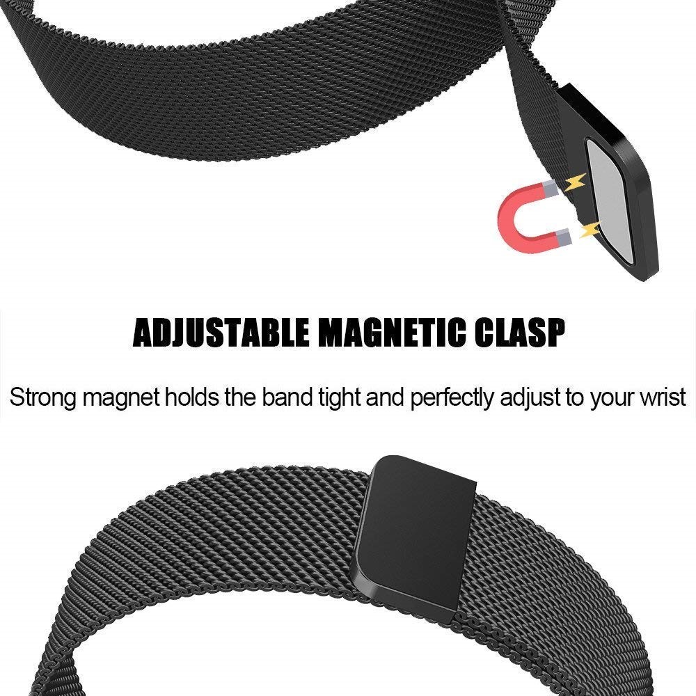 Luxury Milanese Stainless Steel Magnetic Watch Strap for Fitbit Charge 3 - Size: S / Black-2