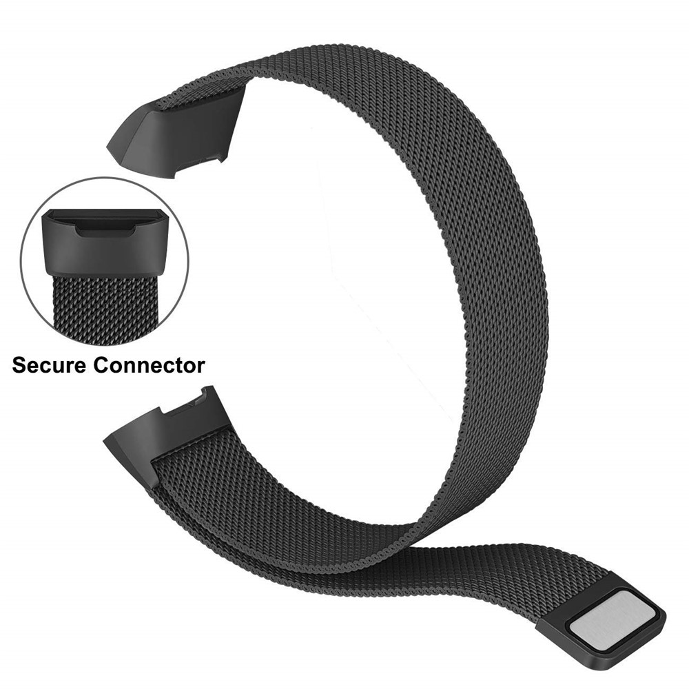 Luxury Milanese Stainless Steel Magnetic Watch Strap for Fitbit Charge 3 - Size: S / Black-5