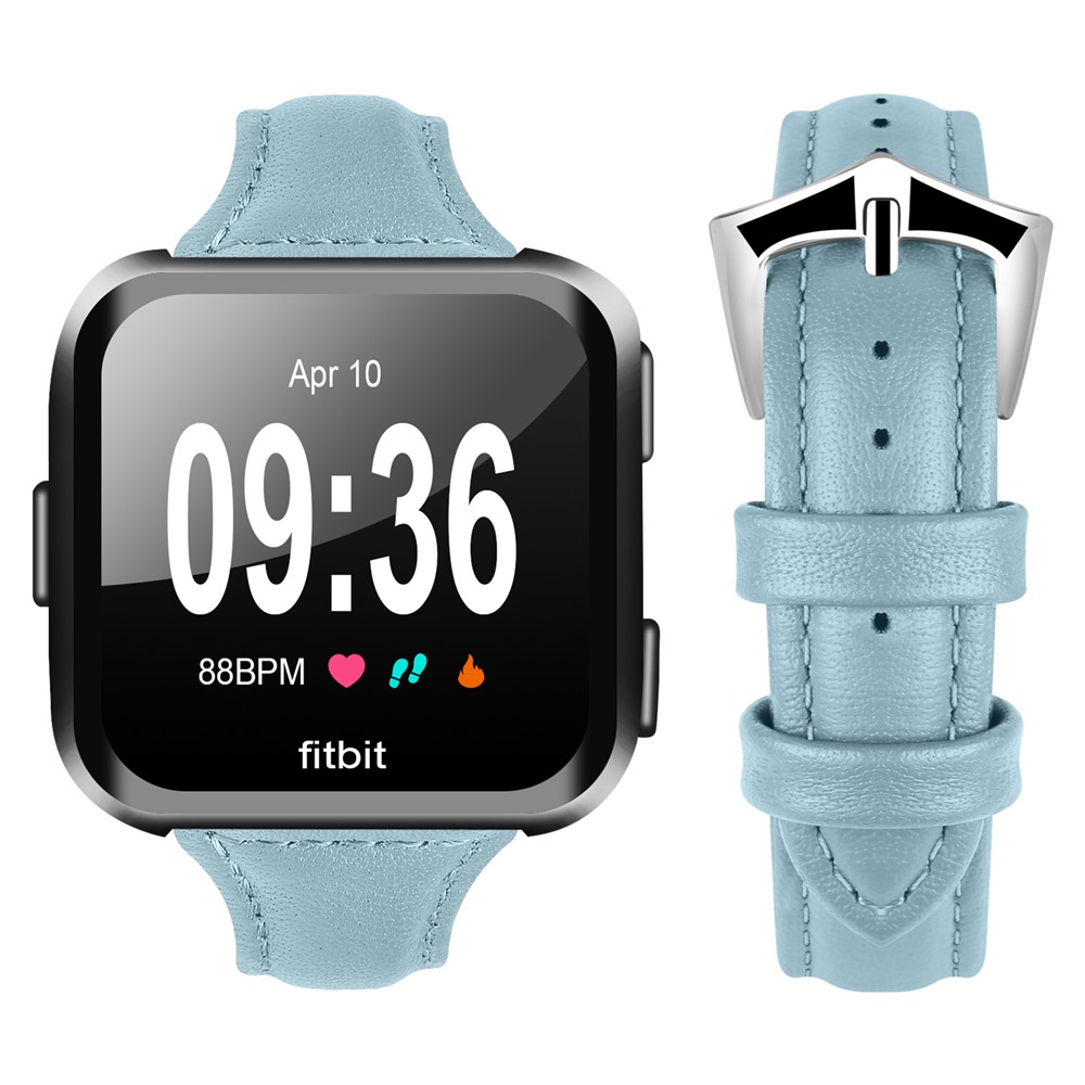 Streamline Design Genuine Leather Watch Band Wrist Strap for Fitbit Versa - Blue-3