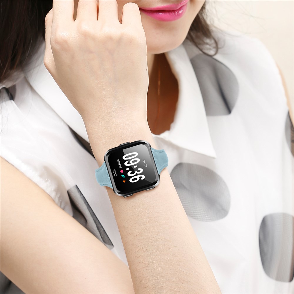 Streamline Design Genuine Leather Watch Band Wrist Strap for Fitbit Versa - Blue-4