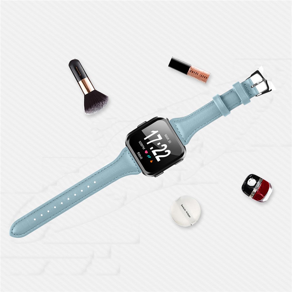 Streamline Design Genuine Leather Watch Band Wrist Strap for Fitbit Versa - Blue-5