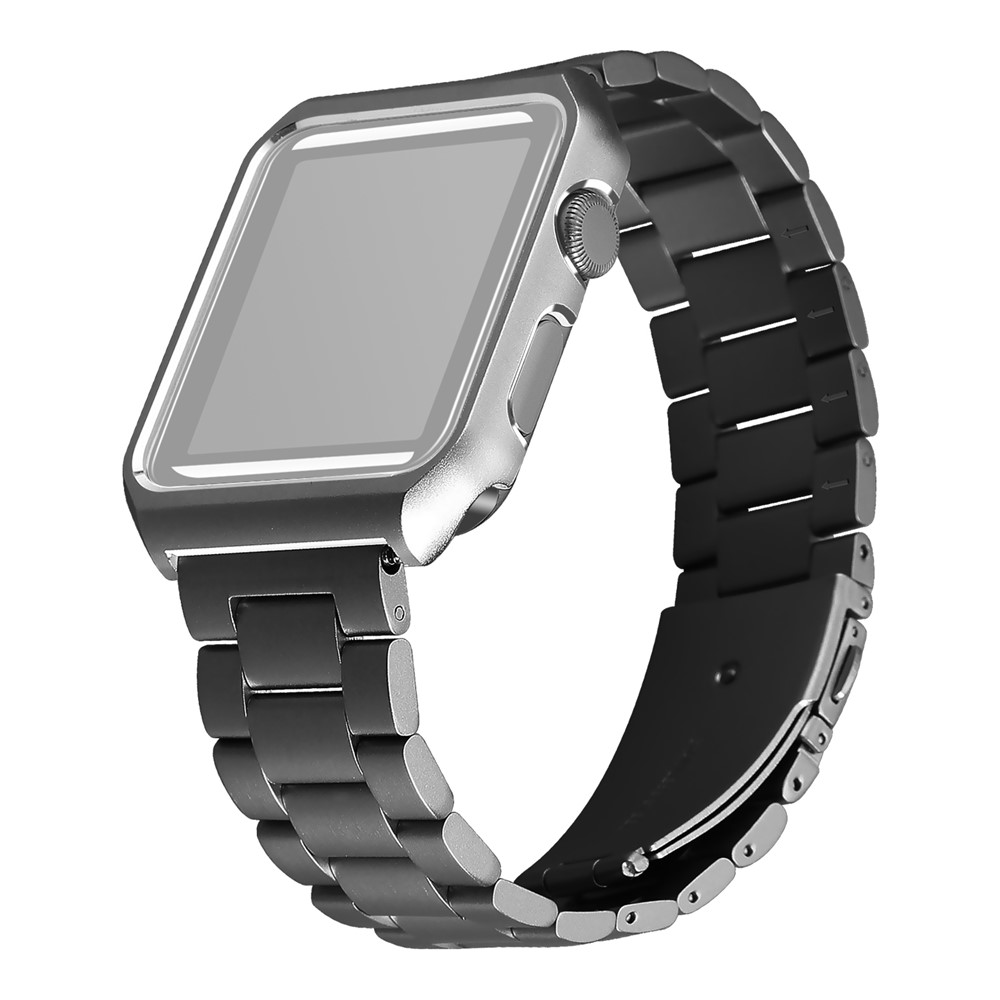 Three Beads Stainless Steel Watch Strap with Protector Frame for Apple Watch Series 3 / 2 / 1 38mm - Black-1
