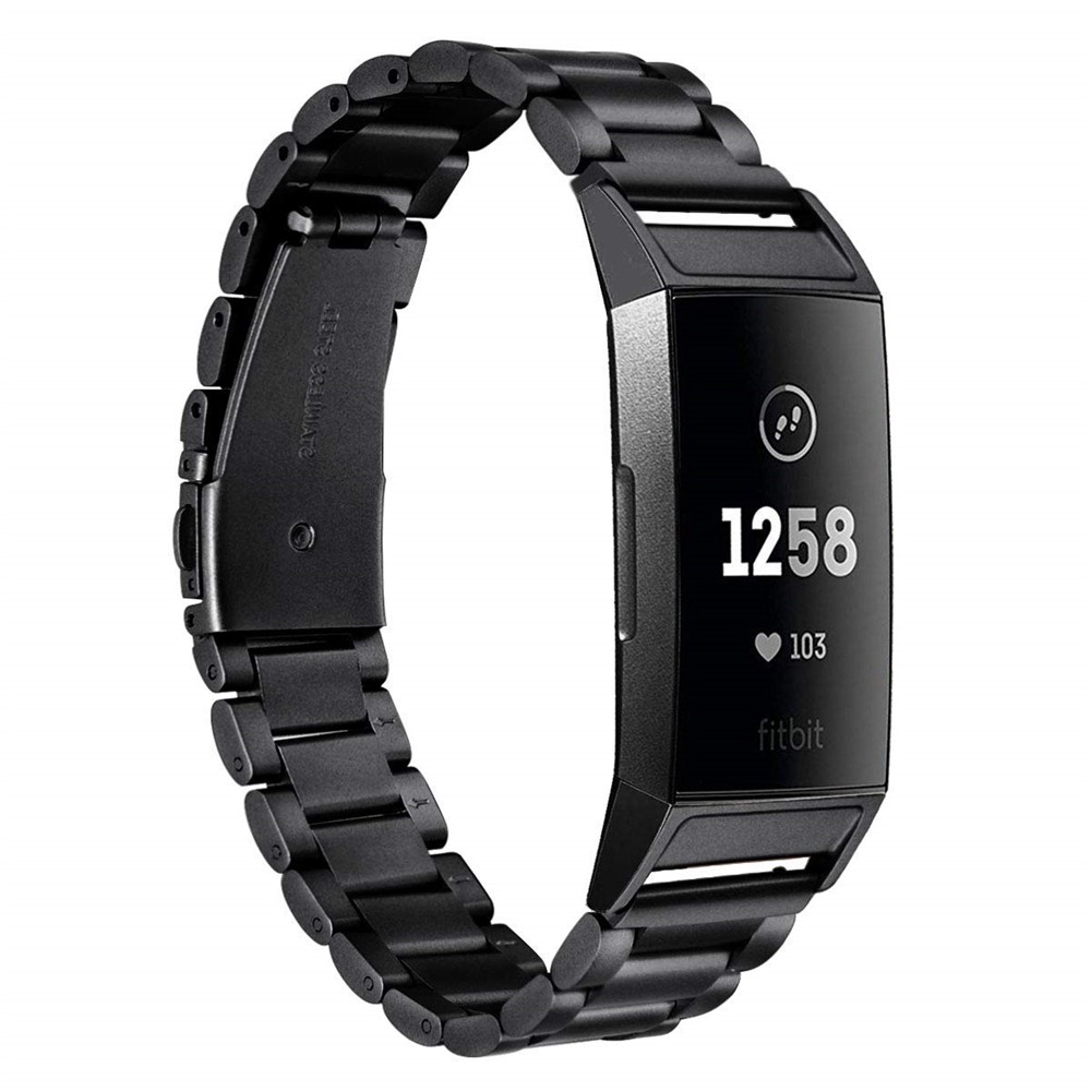 Solid Stainless Steel Wrist Watch Strap Butterfly Buckle for Fitbit Charge 3 - Black-1