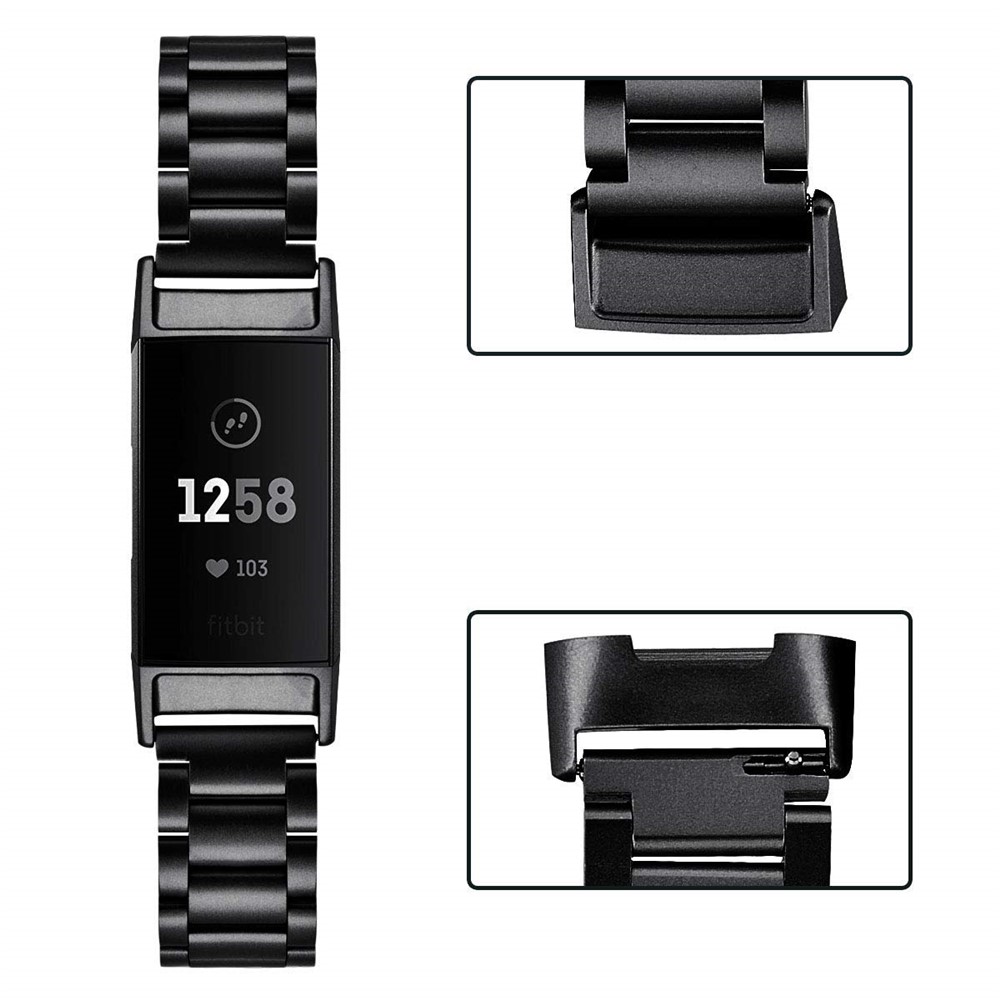 Solid Stainless Steel Wrist Watch Strap Butterfly Buckle for Fitbit Charge 3 - Black-3