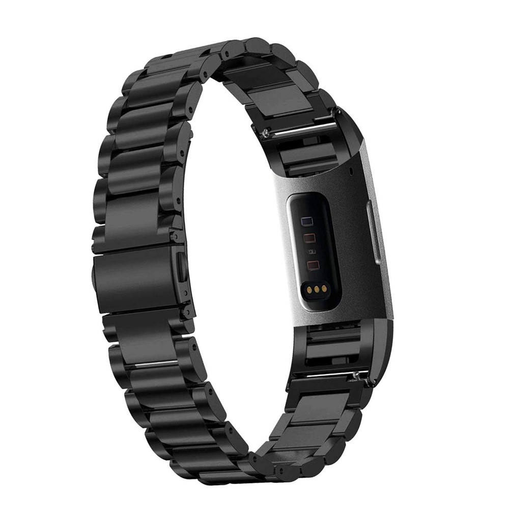 Solid Stainless Steel Wrist Watch Strap Butterfly Buckle for Fitbit Charge 3 - Black-4