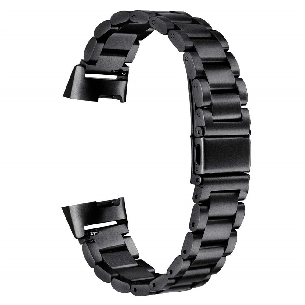 Solid Stainless Steel Wrist Watch Strap Butterfly Buckle for Fitbit Charge 3 - Black-6