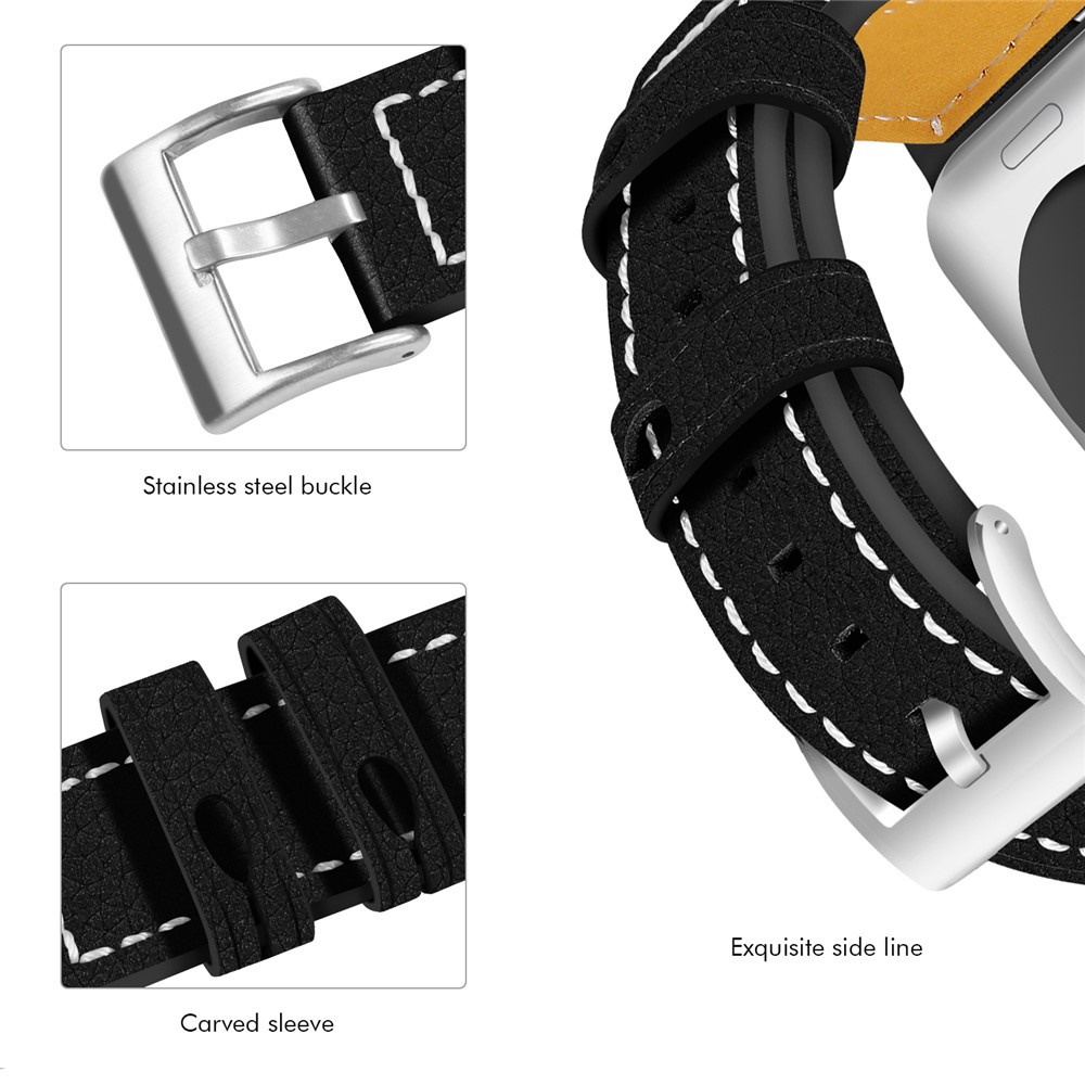 Genuine Leather Stainless Steel Buckle Watch Band for Apple Watch Series 3 / 2 / 1 38mm - Black-4