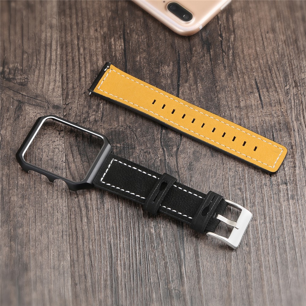 Genuine Leather Stainless Steel Buckle Watch Band for Apple Watch Series 3 / 2 / 1 38mm - Black-5