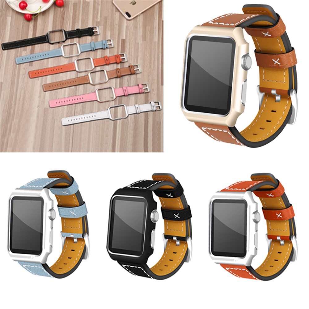 Genuine Leather Stainless Steel Buckle Watch Band for Apple Watch Series 3 / 2 / 1 38mm - Black-7